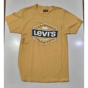 Levi's Big Graphics‎ Bright Yellow T Shirt Mens Small Levi Strauss Colorful SS